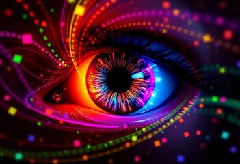 Vibrant eye, swirling energy, data streams, dark background,  energy,  swirling