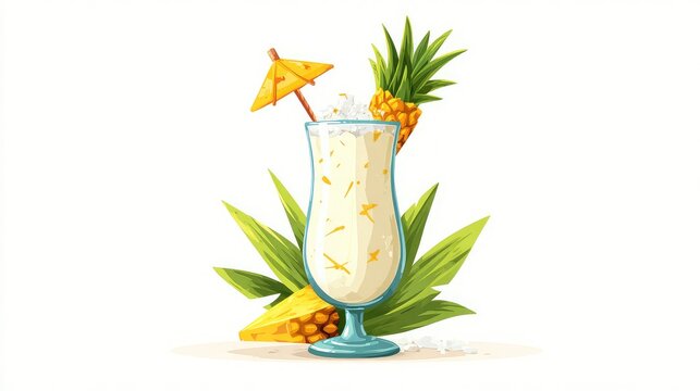 Delicious pina colada cocktail with pineapple and coconut isolated on white background