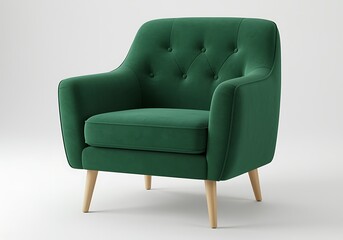 Elegant Emerald Green Armchair with Button Tufting and Wooden Legs for Stylish Living Room Decor
