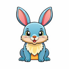Fototapeta premium Adorable Blue Cartoon Rabbit Illustration with Expressive Eyes and Fluffy Furry Details
