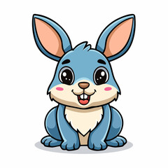 Fototapeta premium Adorable Blue Cartoon Rabbit with Big Eyes and Playful Expression Sitting Pretty