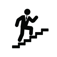 Businessman Climbing Stairs Icon – Career Growth Silhouette Symbol