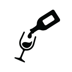 Wine Pouring Icon – Bottle and Glass Silhouette Symbol for Drinks and Celebration