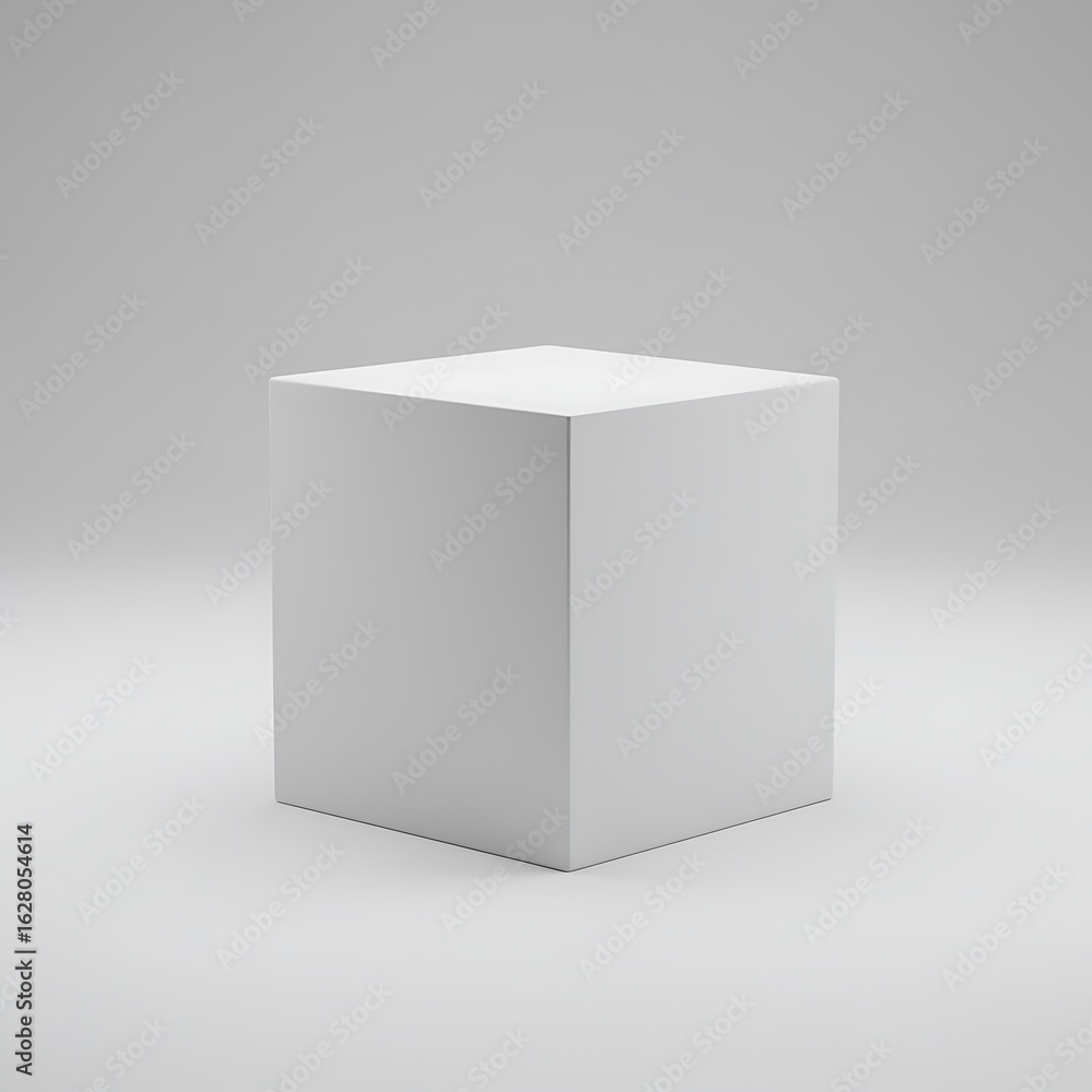 Poster isolated white cube on a seamless gray background in a studio setting perfect for product placement 