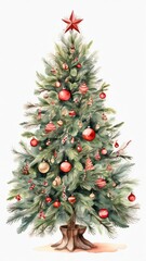 christmas tree, tree, watercolor, illustration