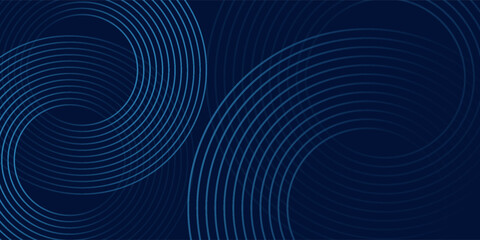 Abstract blue glowing geometric lines on dark blue background. Modern shiny blue circle lines pattern. Futuristic technology concept. Suit for cover, poster
