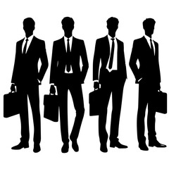Clean black and white silhouette vector of a business group on white background
