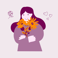 Beautiful Women's Day Vector Illustration Template Holding Flower