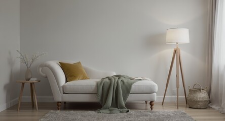 Modern Minimalist Interior with Chaise Lounge and Floor Lamp