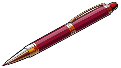 very beautiful Ballpoint pen isolated in  white background , top view of purple pen, business office desk design element