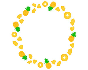 パイナップル 水彩 手描きイラスト 円フレーム 夏のチラシ・ポスター・Webデザインに使える装飾イラスト素材