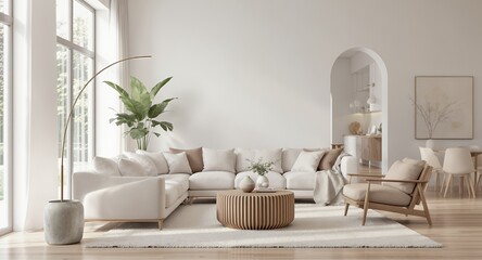 Modern Minimalist Living Room Interior with White Sofa