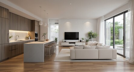 Modern Open Plan Living Room and Kitchen Interior Design