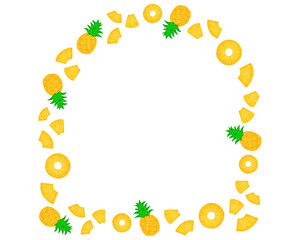 パイナップル 水彩 手描きイラスト アーチフレーム 夏のチラシ・ポスター・Webデザインに使える装飾イラスト素材