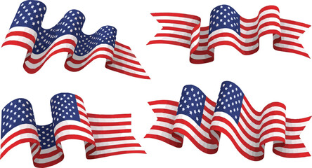 Isolated kinds of American flag wavy ribbon. abstract banner design element for USA election campaign, patriotic event. vector art with white background