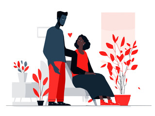 Young black couple sharing a moment in a cozy indoor setting  