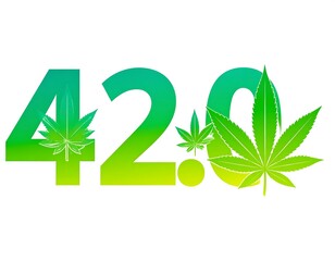 Celebratory 420 Graphic Design with Gradient Numbers and Marijuana Leaves Illustration