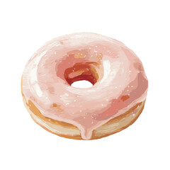 Pink frosted donut with glaze on white background  