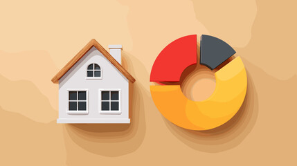 House icon with colorful pie chart on abstract background  