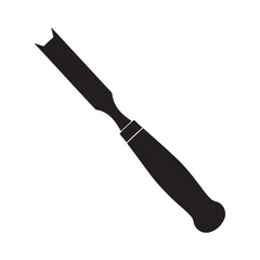 A classic woodworking chisel tool presented in a bold black silhouette