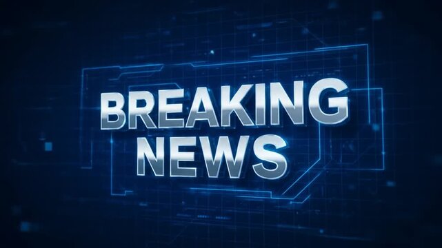 Animated Breaking News Graphic Displaying on Digital Blue Background