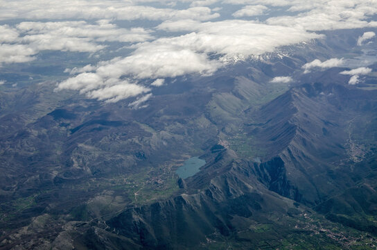 Aerial view of Lago Sant'Angelo in the Appenine Mountains, Italy