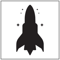 Fototapeta premium Vector art of silhouette of a rocket ship with stars isolated on white background