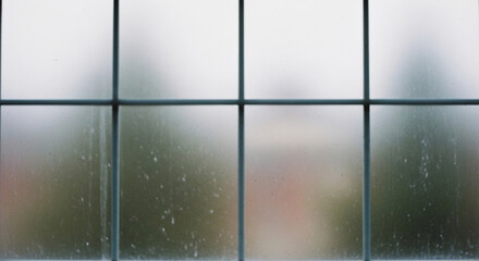 Blurred view through a frosted glass window pane, showing an indistinct outdoor scene.  Suggests mystery, privacy, or a quiet moment. Free space for text