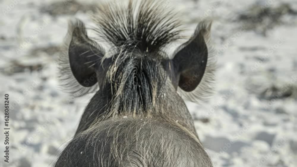 Poster close-up image of a zebra's face, highlighting its distinctive stripes and features