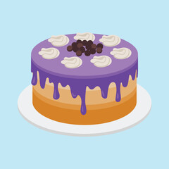 Round Layered Cake with Purple Glaze and Cream Swirls dessert sweet
