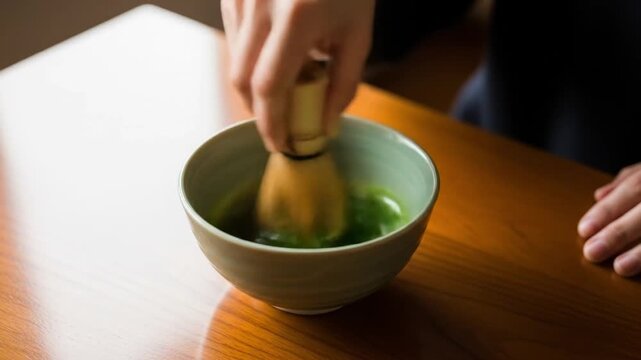 a video of hands elegantly preparing matcha drinks, a Japanese beverage advertisement, matcha latte,