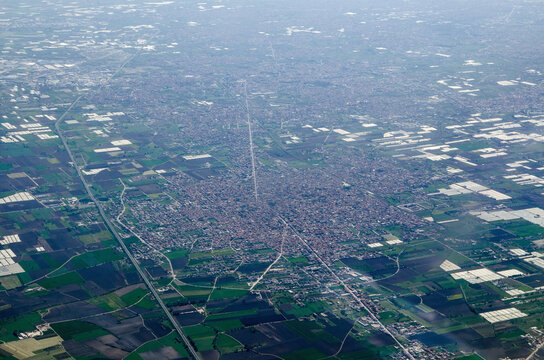 Aerial view of San Cipriano D'Aversa and Casal Di Principe, Caserta, Italy