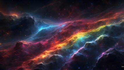 Fototapeta premium A dark nebula glowing faintly with rainbow-like patterns..Cinematic theme, HDR, Vibrant