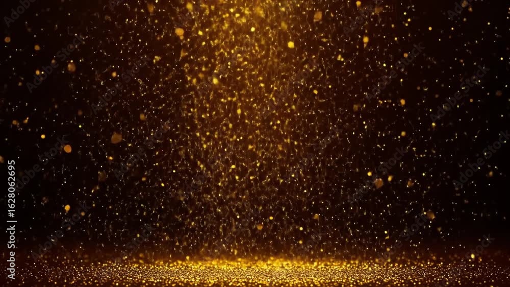 Poster golden particles falling with depth of field effect abstract background