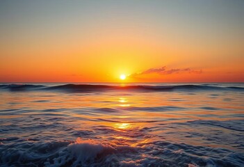 Obraz premium Golden sunset paints tranquil ocean waves with serene, peaceful hues, tide, peaceful