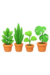 Obraz premium 3d A set of potted plants with green leaves high quality realistic image
