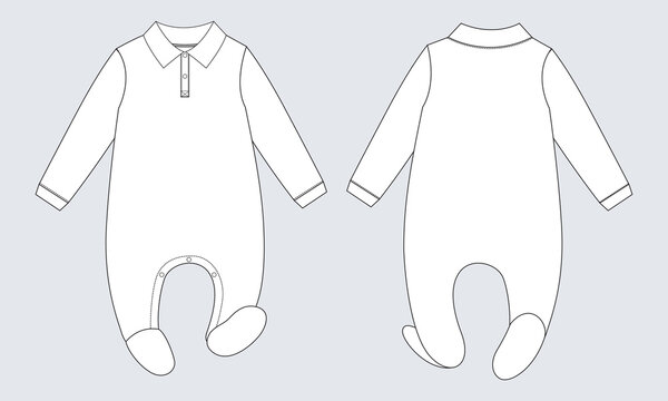 Romper bodysuit Technical drawing fashion flat sketch vector illusreation template for kids