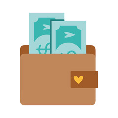 Wallet full of money, representing financial resources, income, or personal finance. Modern vector illustration isolated on white background, hand drawn, flat design