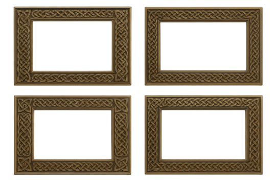 Four Ornate Celtic Knot Design Frames with Antique Gold Finish, Arranged in a Grid for Decorative Presentation