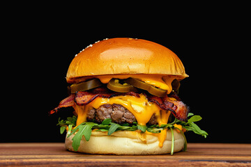 hamburger on black background