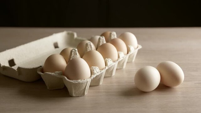Raw chicken eggs in a tray. Close-up.