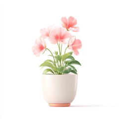 Obraz premium A delicate arrangement of pink flowers in a white pot, perfect for home decor, gardening blogs, or floral designs, This image evokes freshness and tranquility, ideal for various promotional materials