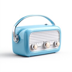 Fototapeta premium A retro blue radio with chrome accents showcases vintage design, perfect for projects related to nostalgia, music, or home decor, Its charming aesthetic appeals to those celebrating retro culture,
