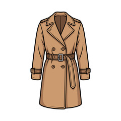 Trench coat with belt, hand-drawn illustration, stylish fashion, neutral colors