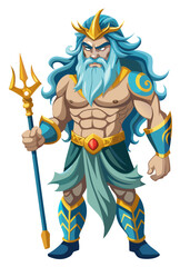 Fototapeta premium Poseidon ,big trident ,full body ,white background