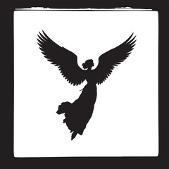 Obraz premium Black Angel Wings Spread Wide silhouette white