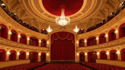 Grand Theatre: Luxurious Interior, Empty Seats, Golden Accents, Red Curtains - Powered by Adobe