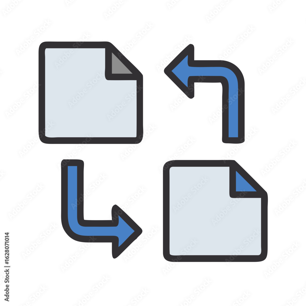 Aufkleber paper document icons with arrows indicating transfer or exchange in a simple flat design