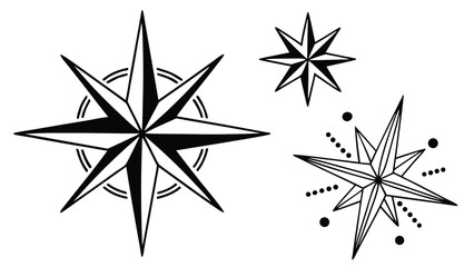 Fototapeta premium Set of 3 navigation star compass icons vector