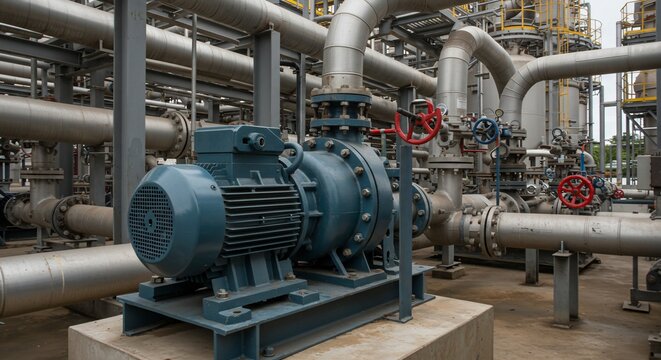 Industrial pump and piping system at a chemical processing plant facility